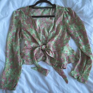 Floral blouse tie front